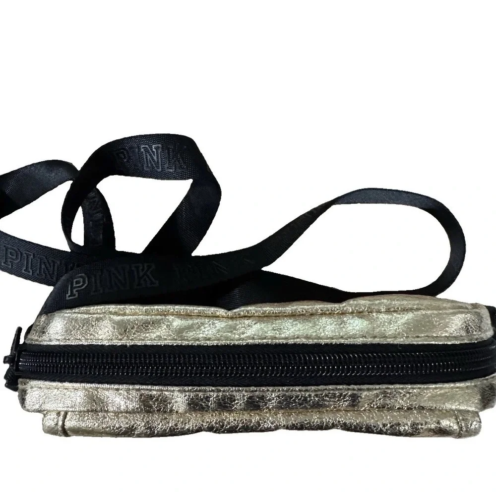 VICTORIA'S SECRET PINK CROSSBODY FANNY PACK BELT BAG ZIP TOP PURSE GOLD METALLIC
